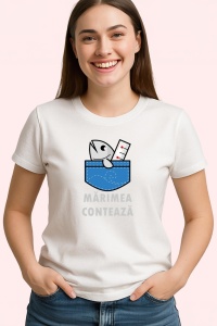 Tricou Marimea Conteaza Buzunar, din bumbac 100%, tricou alb, Dama | Barbat - Img 1