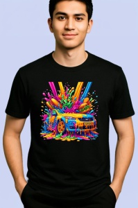 Tricou Masina sport acoperita cu vopsea graffiti Copii | Dama | Barbat, culoare negru - Img 2
