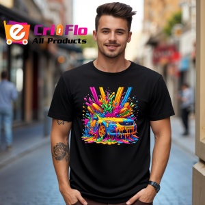 Tricou Masina sport acoperita cu vopsea graffiti Copii | Dama | Barbat, culoare negru - Img 6