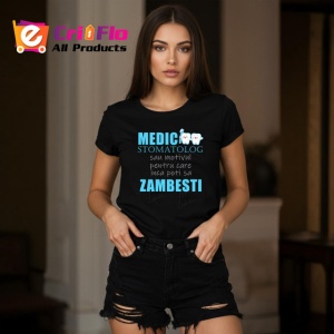 Tricou Medic Stomatolog Zambesti Design Albastru, din bumbac 100%, tricou negru Dama | Barbat
