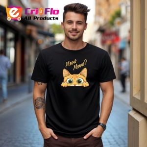 Tricou Meow Meow Pisica Portocalie Ochi Mari, din bumbac 100%, tricou negru Copii | Dama | Barbat - Img 5
