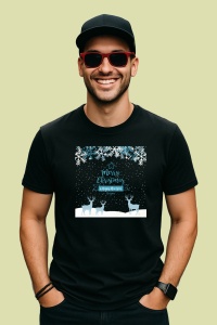 Tricou Merry Christmas Iarna Albastru, din bumbac 100%, tricou negru, Dama | Barbat - Img 2