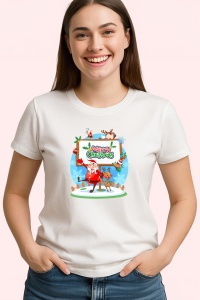 Tricou Merry Christmas Mos Decor, din bumbac 100%, tricou alb, Dama | Barbat - Img 3