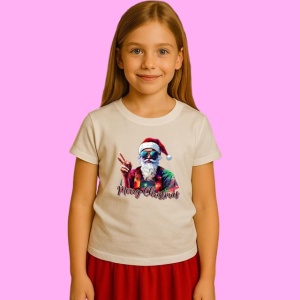 Tricou Merry Christmas Santa Ochelari Cool, din bumbac 100%, tricou alb, Copii | Dama | Barbat - Img 2