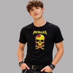 Tricou Metallica Craniu Galben Toxic, din bumbac 100%, tricou negru, Dama | Barbat - Img 2