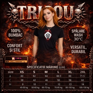 Tricou Metallica Craniu Gluga Rosie, din bumbac 100%, tricou negru, Dama | Barbat - Img 5