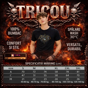 Tricou Metallica Logo Metal Stil Industrial, din bumbac 100%, tricou negru, Dama | Barbat - Img 4