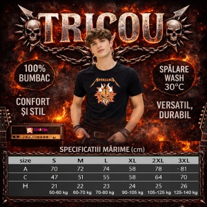 Tricou Metallica Soare Demon, din bumbac 100%, tricou negru, Dama | Barbat - Img 3