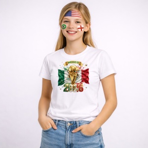 Tricou Mexico World Cup 2026 Fifa V2, din bumbac 100%, tricou alb, Copii | Dama | Barbat - Img 3