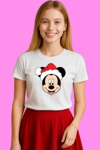 Tricou Mickey Chip Mos Craciun, din bumbac 100%, tricou alb, Copii | Dama | Barbat - Img 3