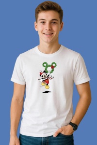 Tricou Mickey Cu Coronita Craciun, din bumbac 100%, tricou alb, Copii | Dama | Barbat