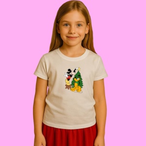 Tricou Mickey Cu Pluto Langa Brad Craciun, din bumbac 100% Copii | Dama | Barbat