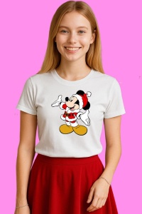 Tricou Mickey Mos Craciun Dans, din bumbac 100%, tricou alb, Copii | Dama | Barbat