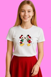 Tricou Mickey Si Minnie Inimioara Craciun Fericit, din bumbac 100% Copii | Dama | Barbat - Img 3