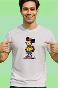 Tricou Mickey streetwear cu hanorac si rucsac rosu Copii | Dama | Barbat Barbat - Img 2