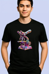 Tricou Microscop artistic in stil graffiti fundal albastru Copii | Dama | Barbat, culoare negru - Img 2