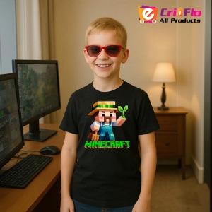 Tricou Minecraft Fermier Zambitor Tricou Negru Copii | Dama | Barbat - Img 8