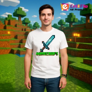 Tricou Minecraft Sabia Diamant Tricou Alb Copii | Dama | Barbat