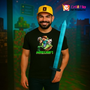 Tricou Minecraft Steve Cu Pisica Tricou Negru Copii | Dama | Barbat - Img 4