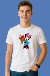 Tricou Minnie Cu Cadou Verde Si Fundita Mov, din bumbac 100% Copii | Dama | Barbat - Img 2