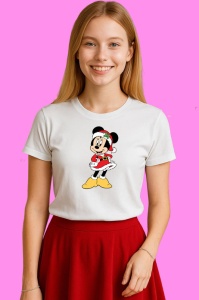 Tricou Minnie In Rochita Rosie De Craciun, din bumbac 100% Copii | Dama | Barbat - Img 3