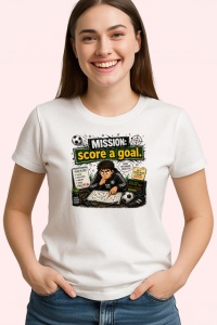 Tricou Mission Score A Goal Antrenor Fotbal V1, din bumbac 100% , tricou alb pentru Copii | Dama | Barbat