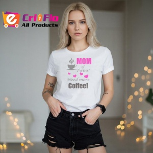 Tricou Mom Coffee Inimi Roz, din bumbac 100% , tricou alb pentru Dama