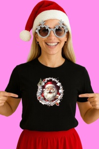 Tricou Mos Craciun Cu Fundal Alb Si Decor De Iarna Craciun, din bumbac 100% Copii | Dama | Barbat - Img 3