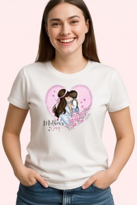 Tricou Mothers Day Mama Si Copilul Imbratisati Inima, din bumbac 100% , tricou alb pentru Dama