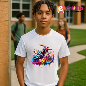 Tricou Motocicleta pop art graffiti fundal alb Copii | Dama | Barbat - Img 5