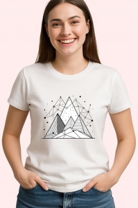 Tricou Munti Alb Negru Linii Geometrice, Copii | Dama | Barbat - Img 4