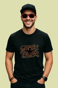 Tricou Muscle Trainer Text Portocaliu, Copii | Dama | Barbat, culoare negru - Img 2