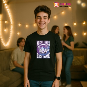 Tricou Music Feels Like Home Boxe Violet, Copii | Dama | Barbat, culoare negru - Img 6