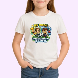 Tricou My Mood Depends On The Score Fotbal V1, din bumbac 100% , tricou alb pentru Copii | Dama | Barbat