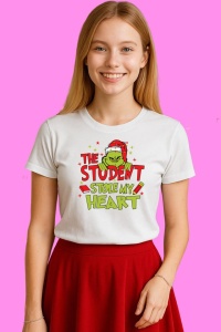 Tricou My Students Stole My Heart Grinch Vibe, din bumbac 100%, tricou alb, Copii | Dama | Barbat