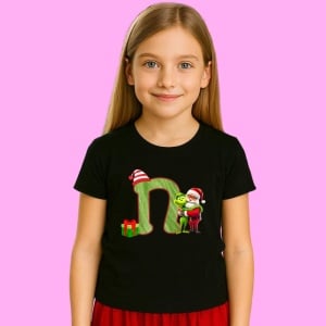 Tricou N Litere Craciun Cu Mos Si Spiridus Verde, din bumbac 100% Copii | Dama | Barbat