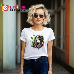 Tricou neon eyes girl flowers tattoo, fata cu ochi neon si tatuaje florale, Copii | Dama | Barbat - Img 11