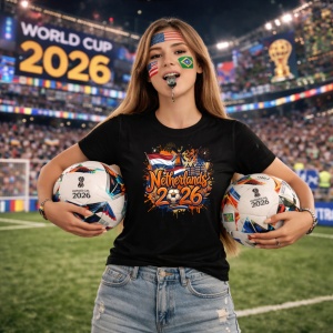 Tricou Netherlands World Cup 2026 Fifa, din bumbac 100%, tricou negru, Copii | Dama | Barbat - Img 9