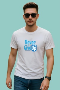 Tricou Never Give Up Font Albastru V4, din bumbac 100% , tricou alb pentru Copii | Dama | Barbat - Img 3