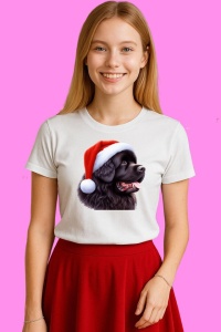 Tricou Newfoundland Craciun Cu Caciula Mos, din bumbac 100%, tricou alb, Copii | Dama | Barbat - Img 3