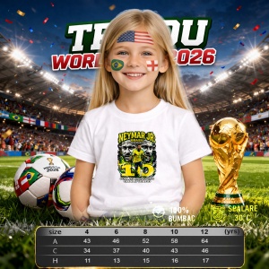 Tricou Neymar Jr Brazil World Cup Fifa 2026, din bumbac 100%, tricou alb, Copii | Dama | Barbat - Img 4