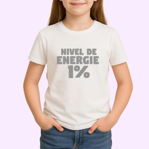Tricou Nivel De Energie 1 La Suta Text Bold, din bumbac 100% , tricou alb pentru Copii | Dama | Barbat - Img 2