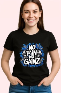 Tricou No Pain No Gainz Albastru Intunecat, Copii | Dama | Barbat, culoare negru - Img 4