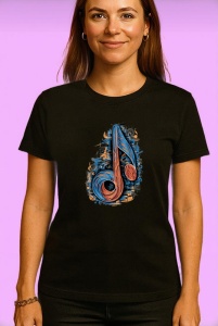 Tricou Nota Muzicala Rasucita Albastru Portocaliu, Copii | Dama | Barbat, culoare negru - Img 4