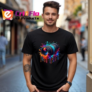 Tricou Obiectiv negru cu culori arta digitala vibranta Copii | Dama | Barbat, culoare negru - Img 6