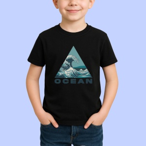 Tricou Ocean Val Poligon Triunghi, Copii | Dama | Barbat, culoare negru - Img 2