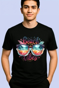 Tricou Ochelari de soare text beach vibes atmosfera tropicala Copii | Dama | Barbat Barbat - Img 5