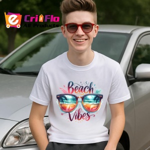 Tricou Ochelari de soare text beach vibes atmosfera tropicala Copii | Dama | Barbat Barbat - Img 8