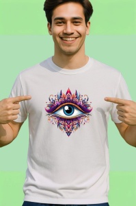 Tricou Ochi ornamental multicolor simbol spiritual si intuitie Copii | Dama | Barbat Barbat - Img 2