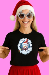 Tricou Om De Zapada Cu Caciula Rosie Si Fulgi De Zapada Craciun, din bumbac 100% Copii | Dama | Barbat